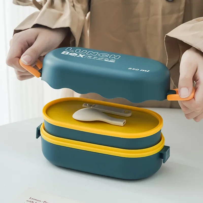 Food Storage With Scoop - Kotak makan siang 850ML lapisan ganda,