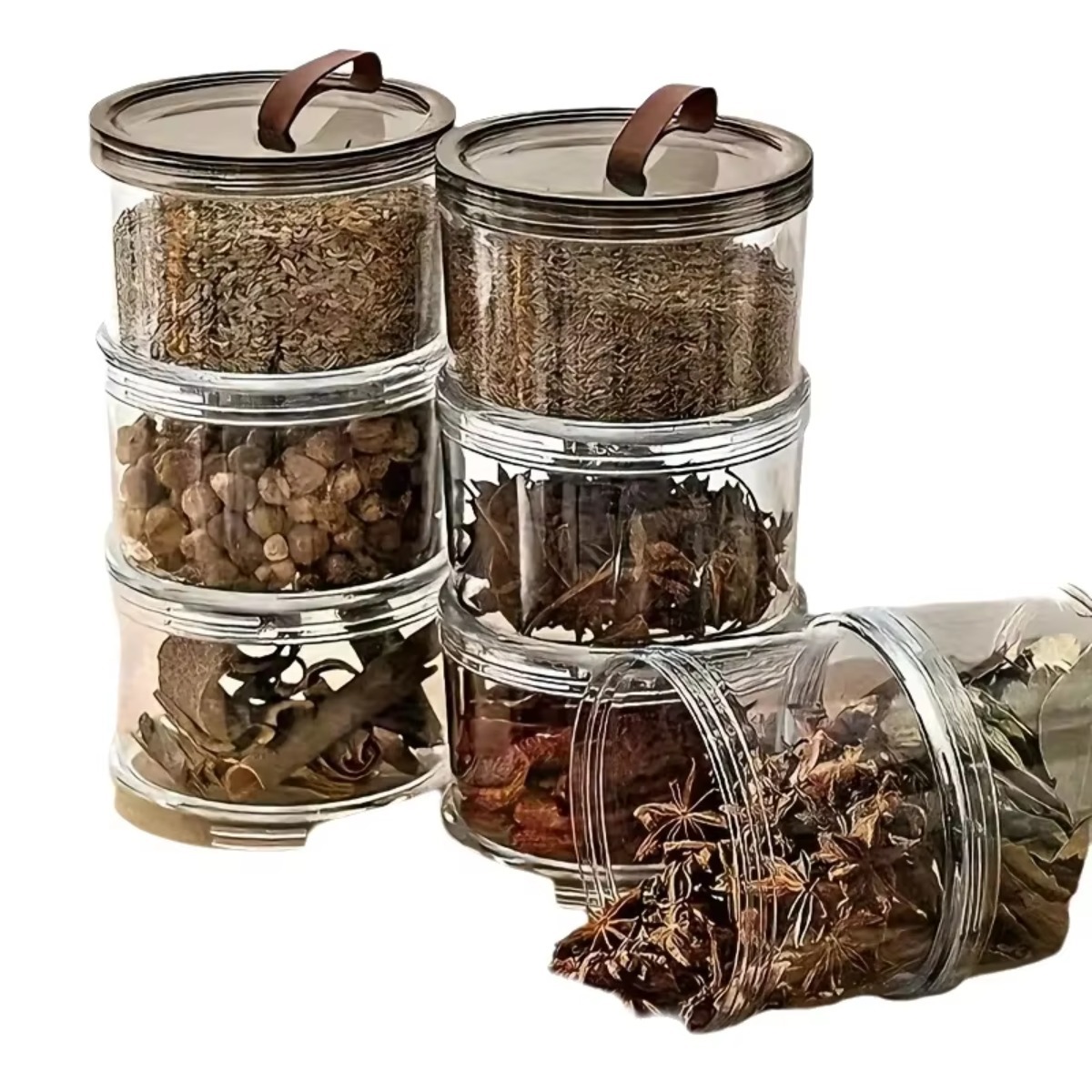 Food Storage Containers Plastic Box - Kotak Bumbu Genggam Bulat 3-Lapisan, Wadah