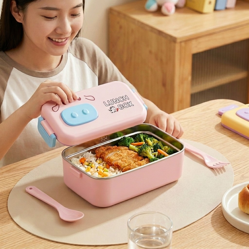 Kotak Bento Baja Tahan Karat 3 - Food Storage With Scoop ulasan dan harga