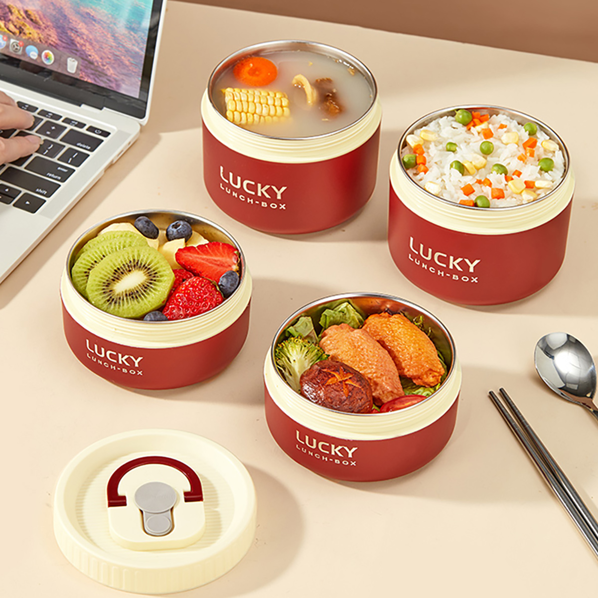 Kotak Makan Bento Termal Stain - Food Storage With Scoop ulasan dan harga