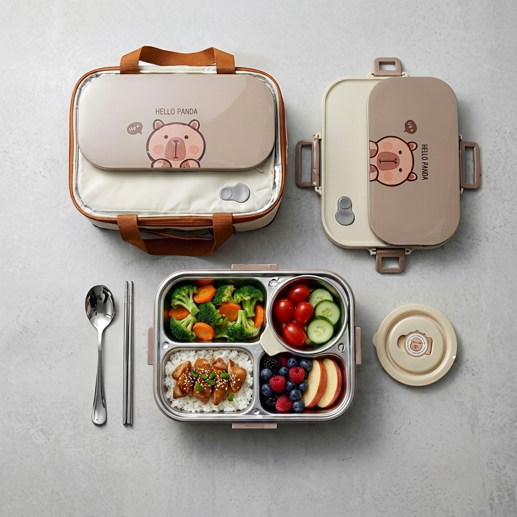 Set Kotak Makan Siang Bento St - Food Storage With Scoop ulasan dan harga